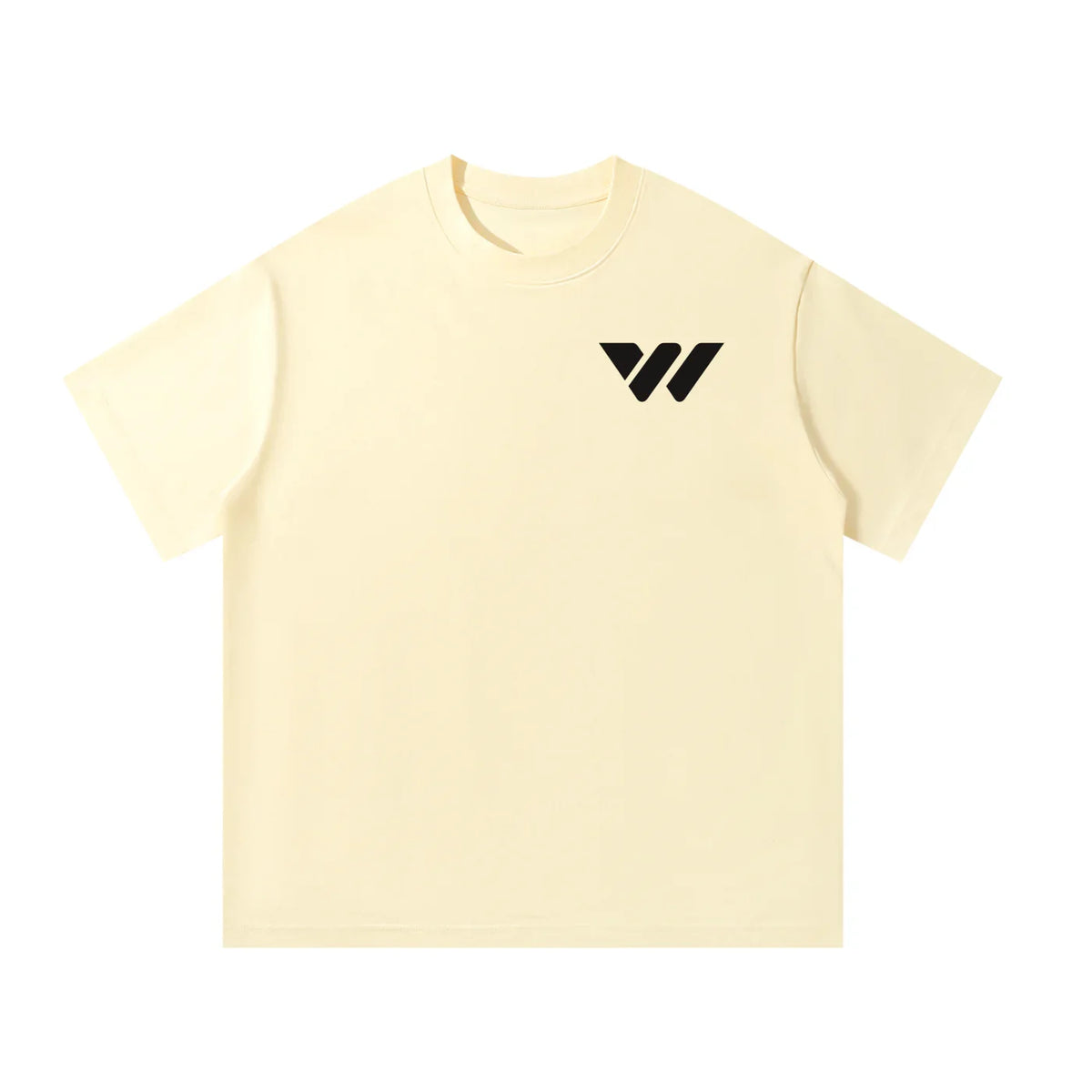 Cream t-shirt with black logo, designed for active lifestyle, available in sizes XXS to 3XL