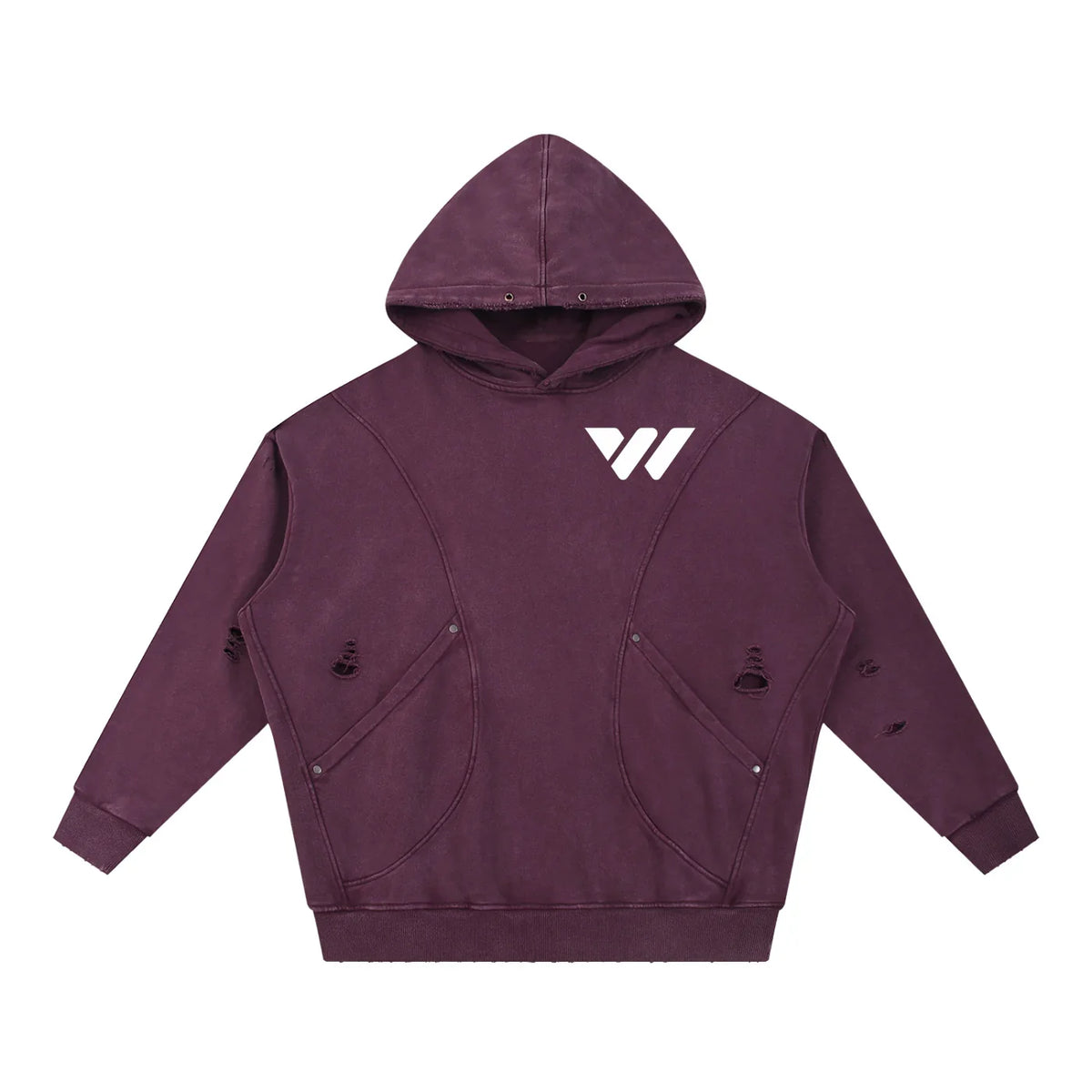 Snow Washed Distressed Panel Pocket Hoodie