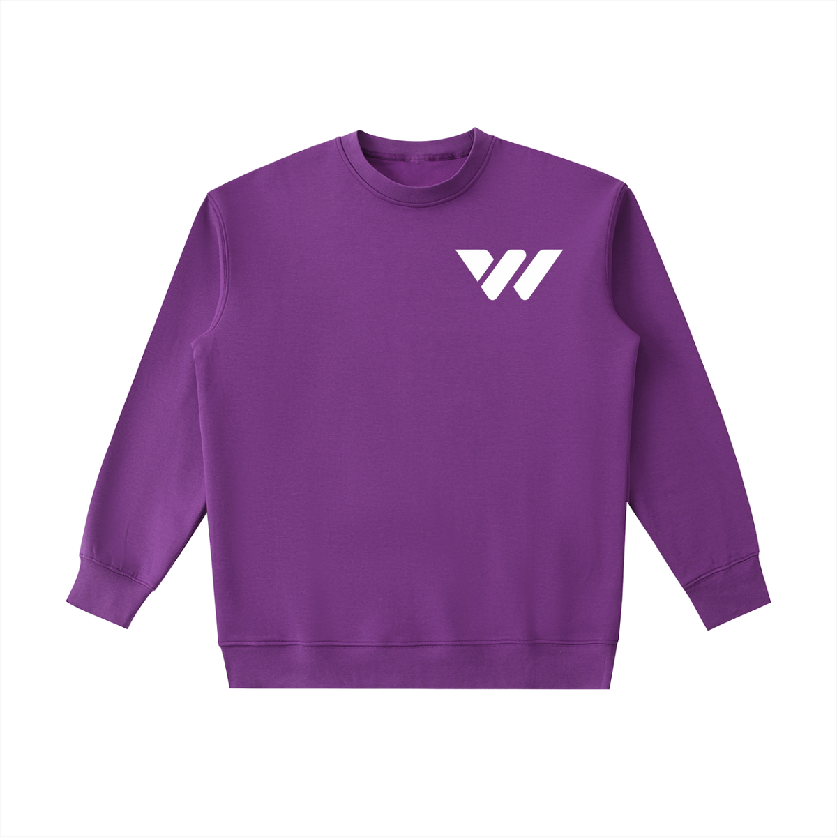 Purple crewneck sweatshirt with white logo, ideal for active lifestyle