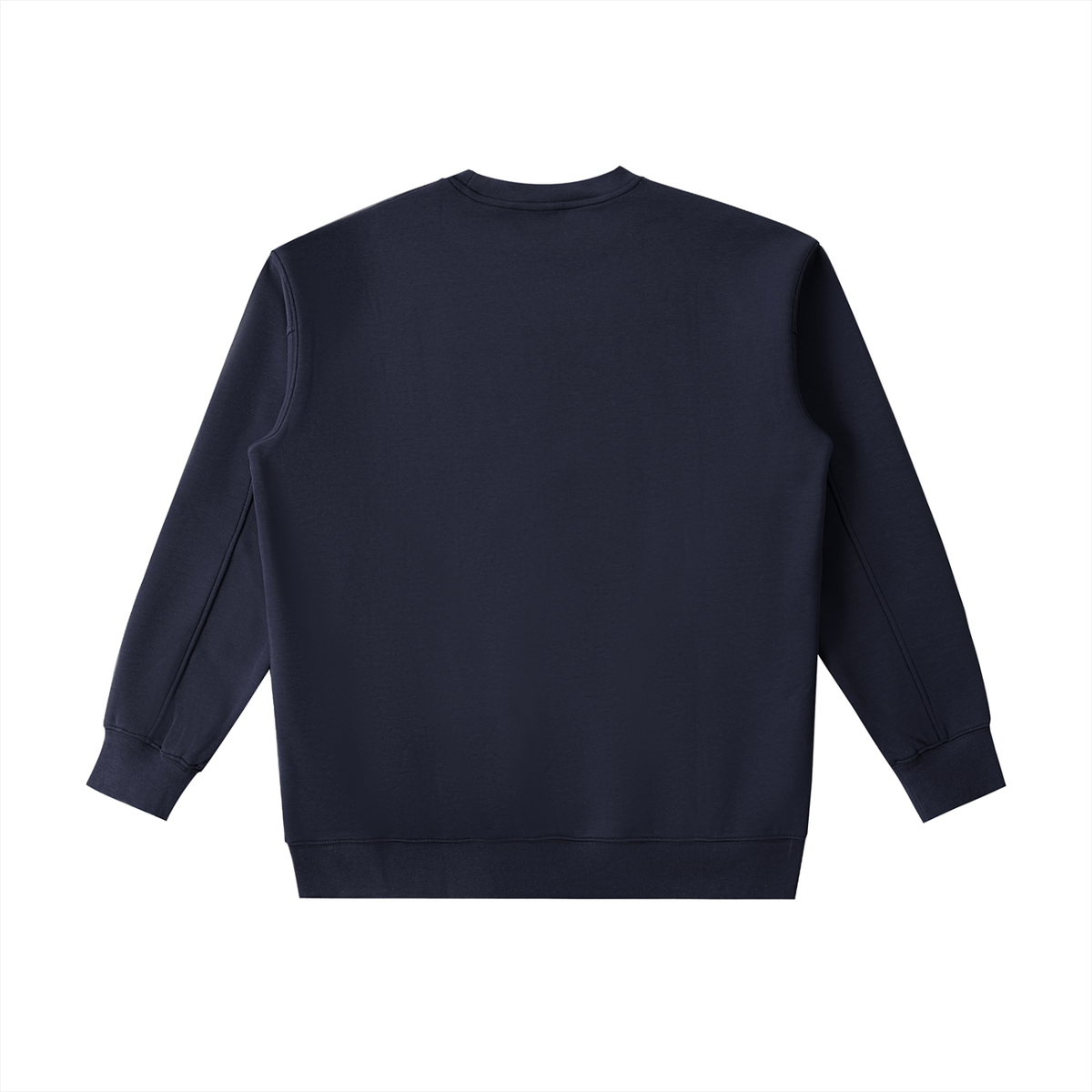 Navy blue crewneck sweatshirt for active lifestyle, back view, made to fit and built to last