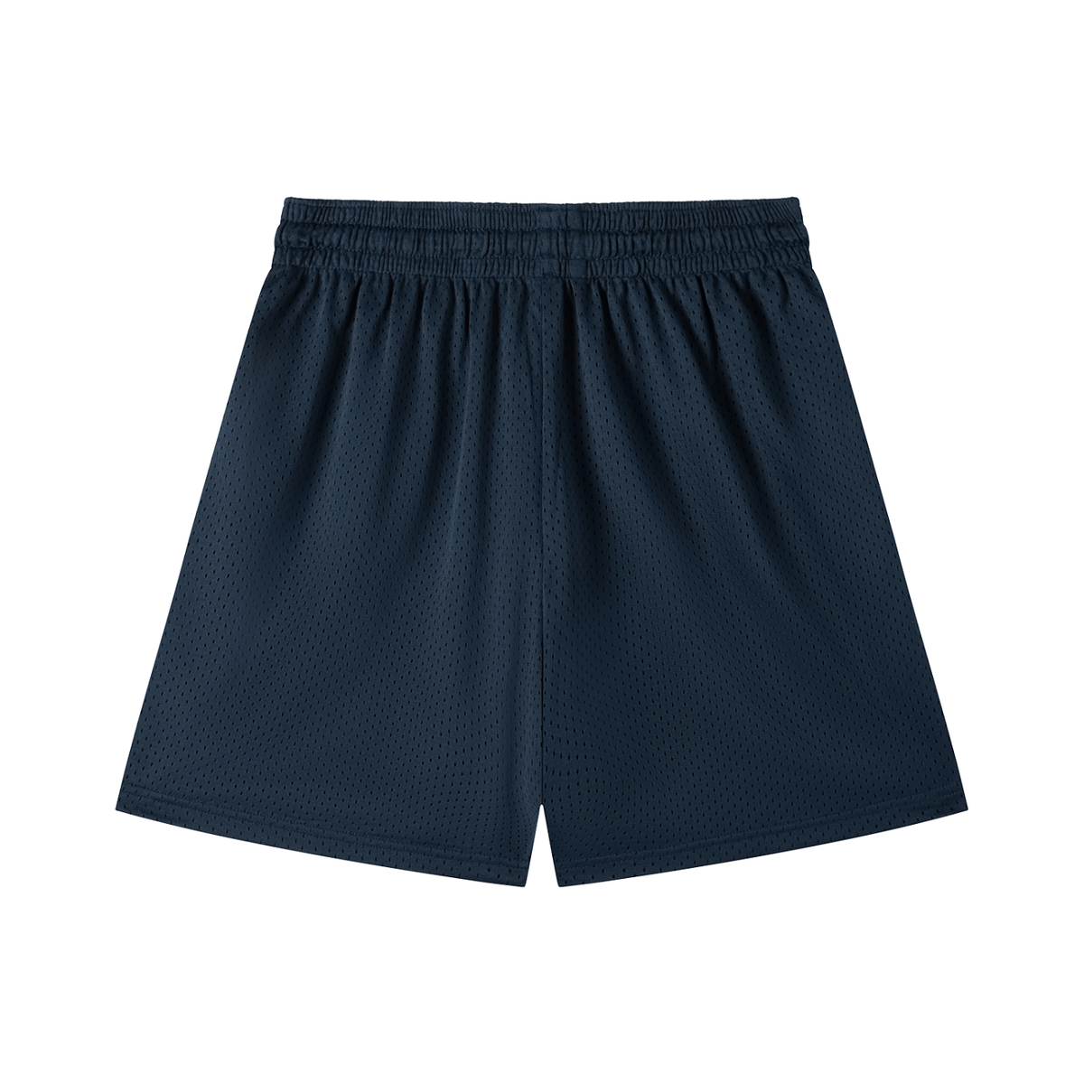 Navy blue mesh athletic shorts with elastic waistband for active lifestyle