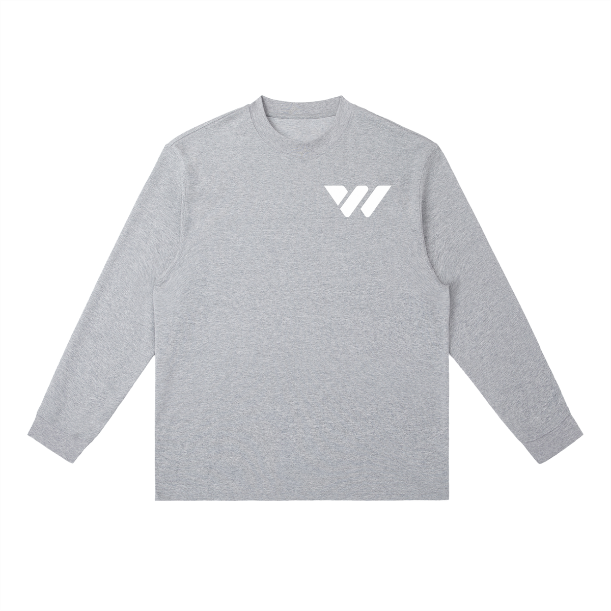 Gray long-sleeve active lifestyle shirt with white logo, perfect for men and women