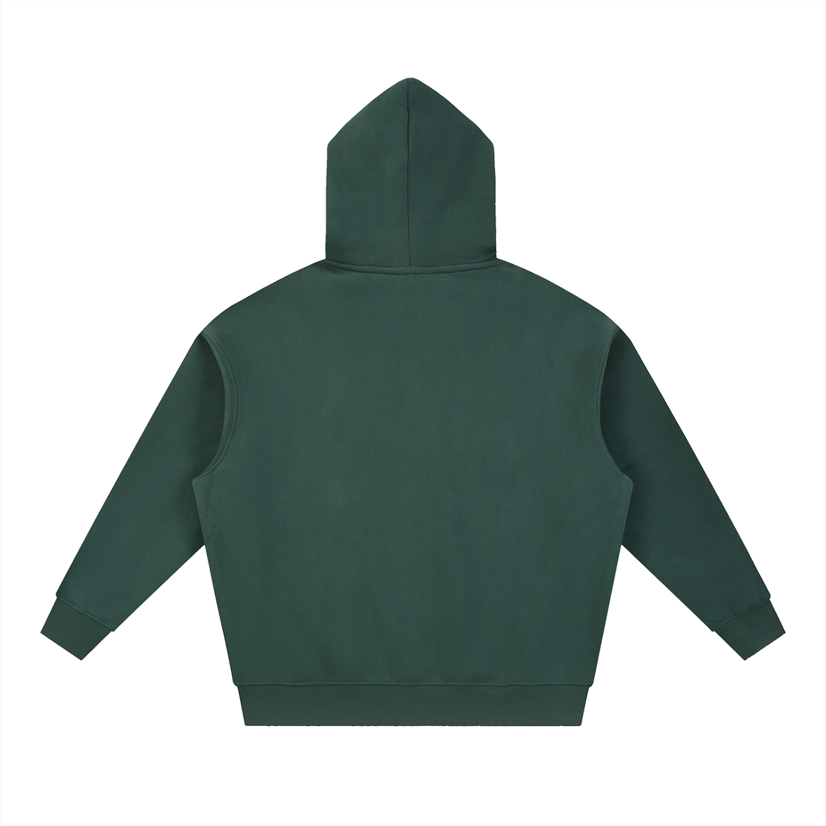 Dark green hooded sweatshirt with ribbed cuffs and hem, ideal for active lifestyles