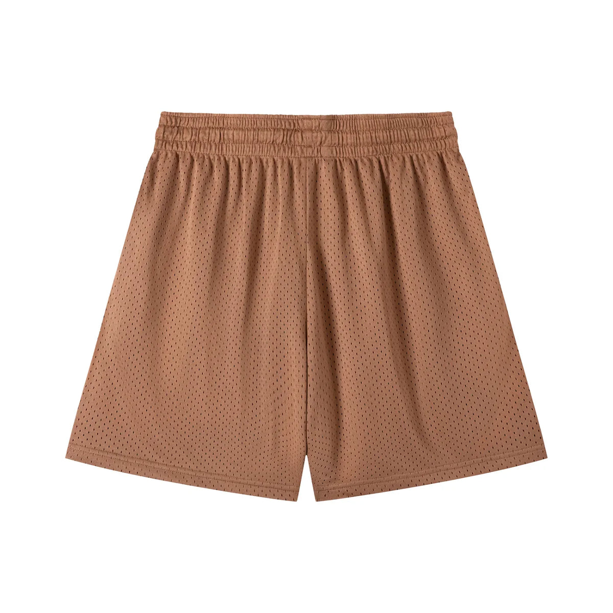 Brown mesh athletic shorts with elastic waistband for active lifestyle