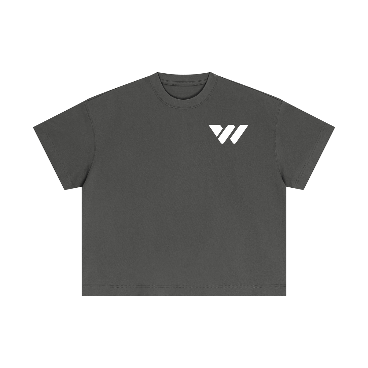 Dark gray cropped t-shirt with white logo, ideal for active lifestyle