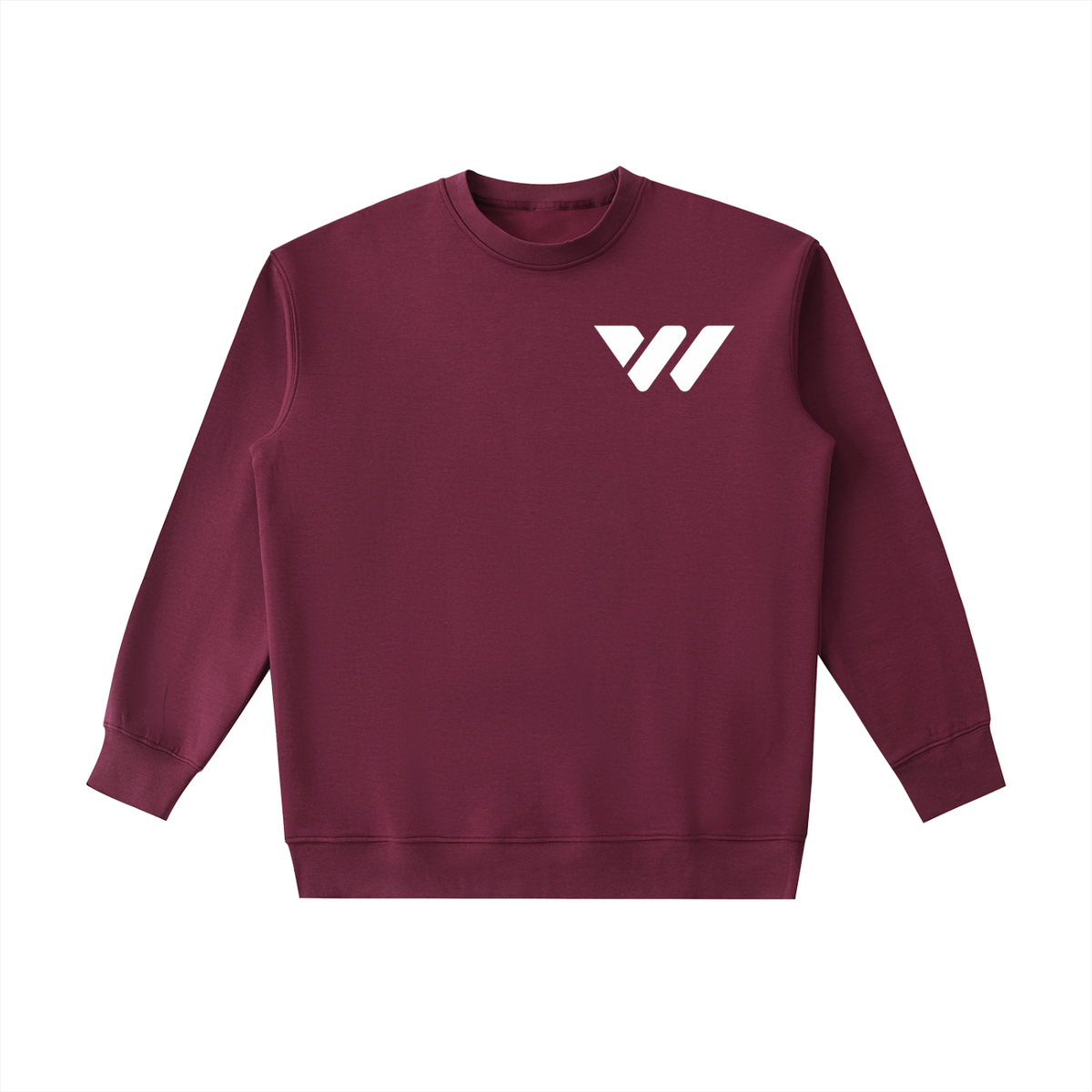 Maroon crewneck sweatshirt with white logo, ideal for active lifestyle