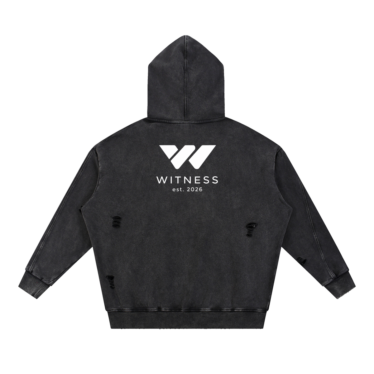 Snow Washed Distressed Panel Pocket Hoodie