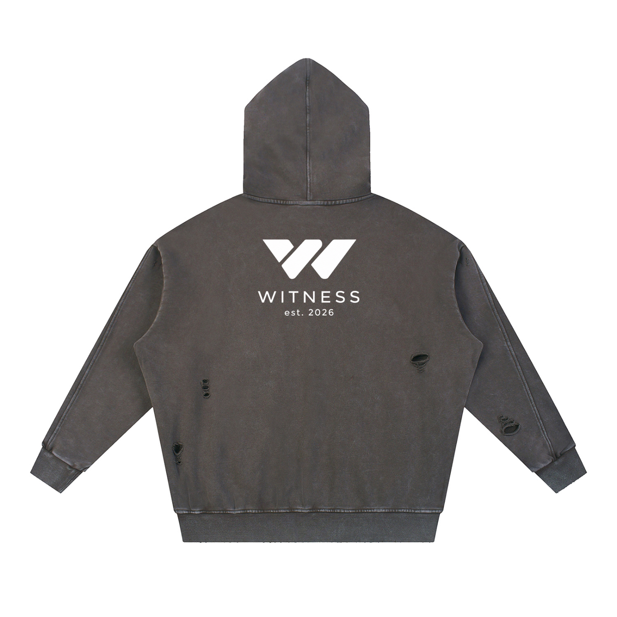 Snow Washed Distressed Panel Pocket Hoodie