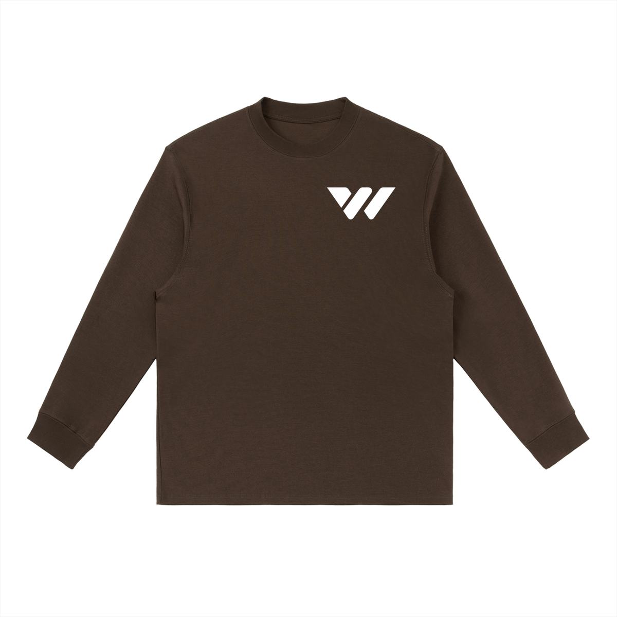 Brown long-sleeve active lifestyle shirt with white logo, perfect for men and women