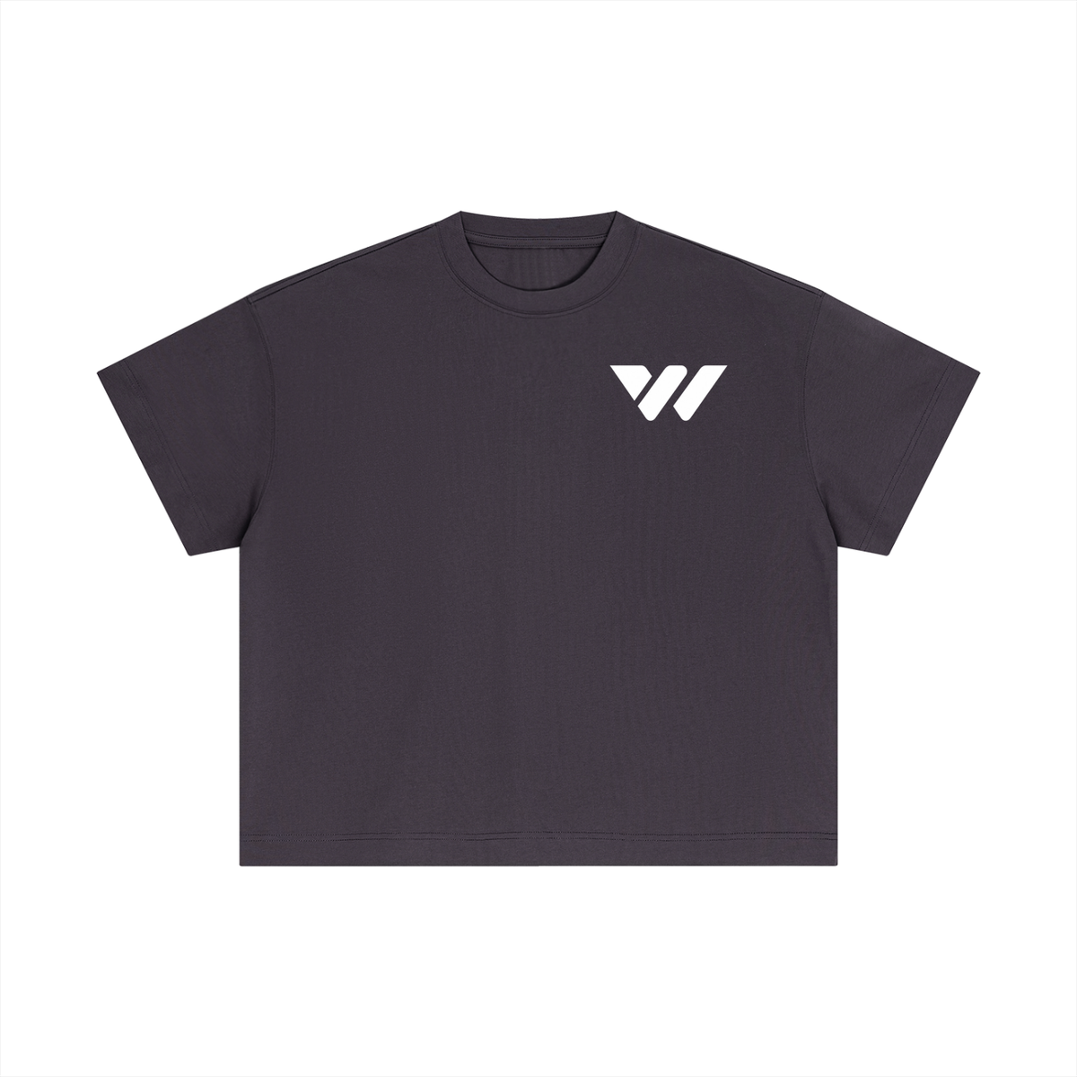 Dark gray cropped t-shirt with white logo, ideal for active lifestyle