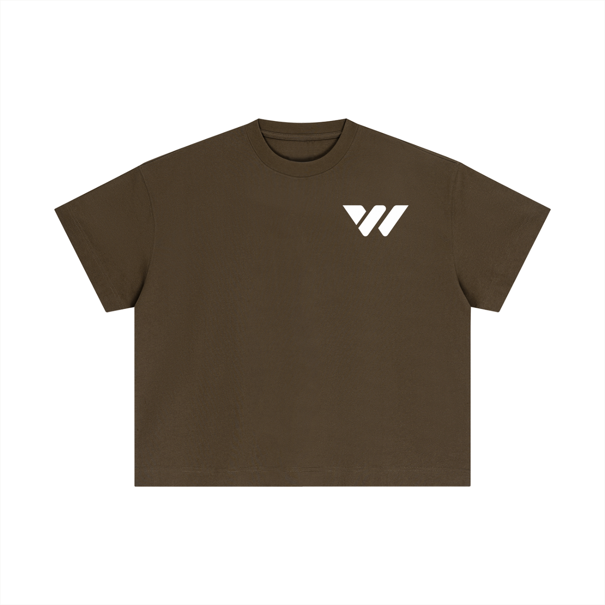 Brown active-lifestyle t-shirt with white logo, designed for comfort and durability