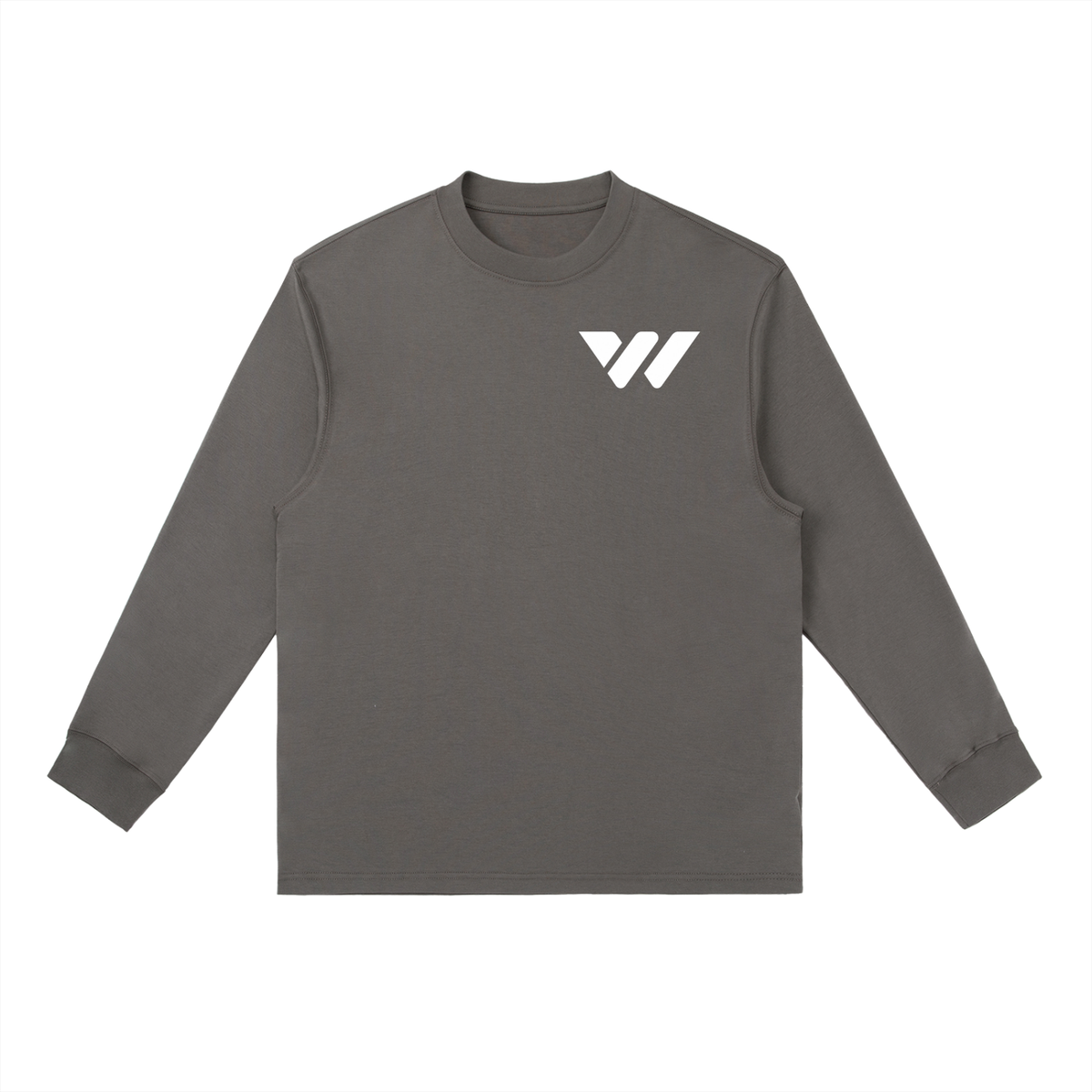 Grey long-sleeve active lifestyle shirt with white logo, perfect for men and women