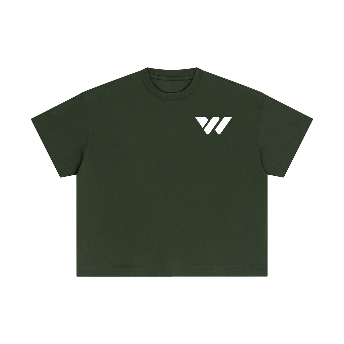 Olive green active lifestyle t-shirt with white logo, designed for comfort and durability