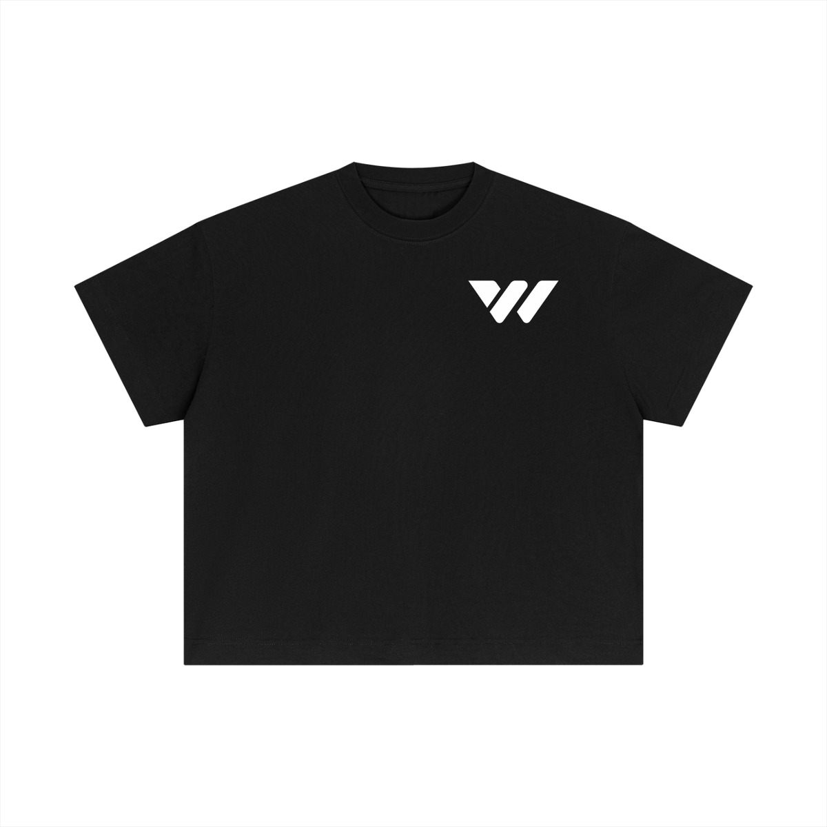 Black cropped t-shirt with white logo, designed for active lifestyle, available in sizes XXS to 3XL