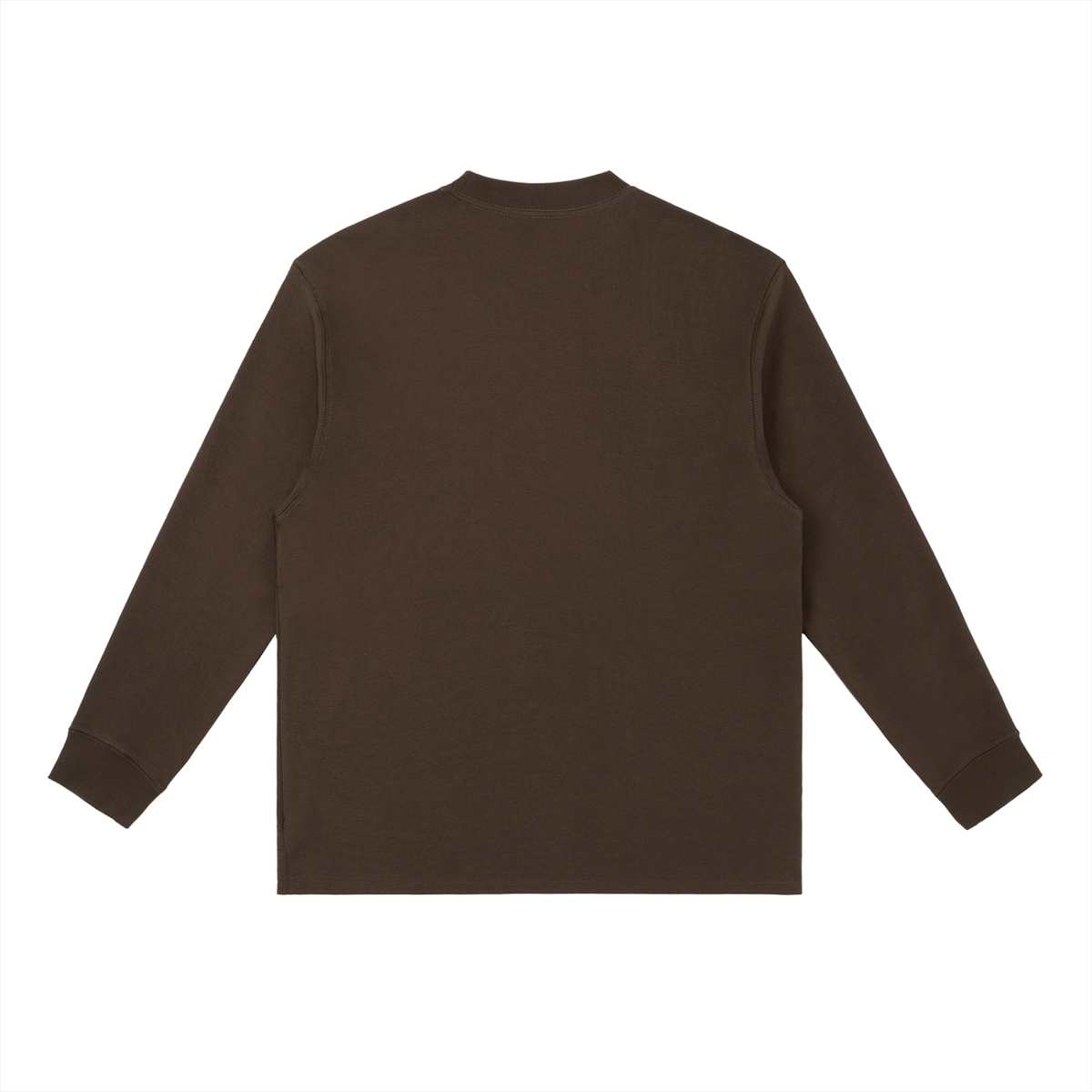 Dark brown long sleeve crew neck tee, back view, minimalist design for active lifestyle